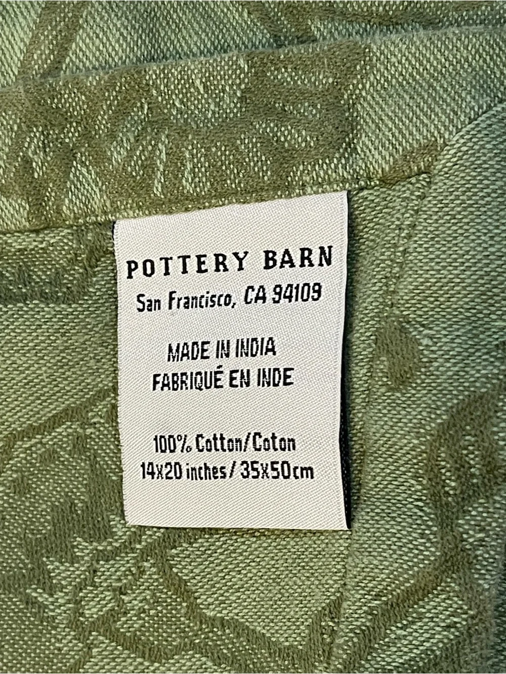 Pottery Barn Green Placemats 100% Cotton set of 6